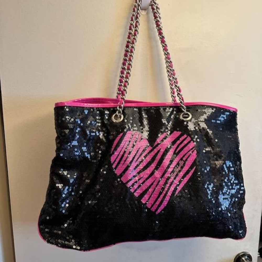 Betsy Johnson Betsyville sequin tote bag.